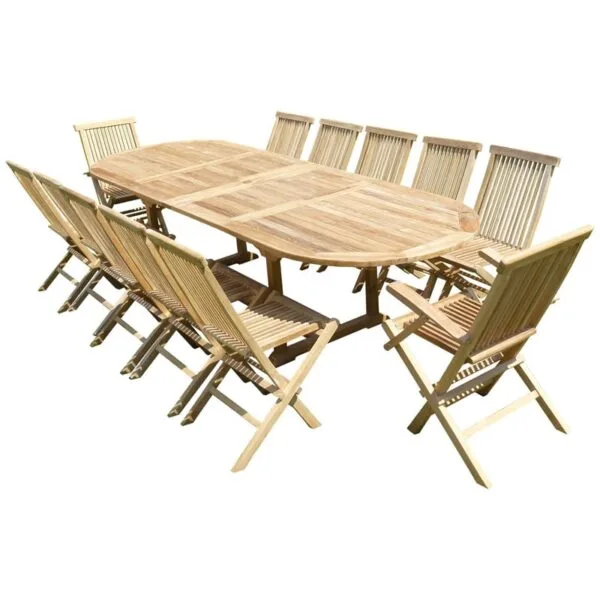 Ensemble de jardin en teck premium NAYAN 10 chaises 2 fauteuils JENAE
