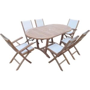 Salon de jardin en teck premium SALIA 4 chaises 2 fauteuils TOREA Batyline
